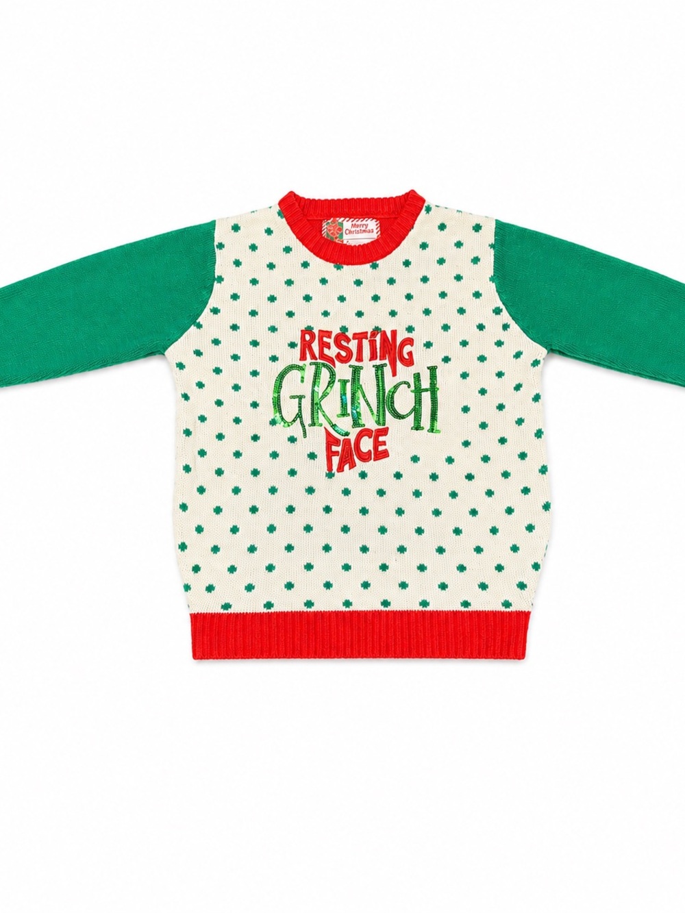 Resting Grinch Face Christmas Novelty Sweater Small Sequin Holiday Knit